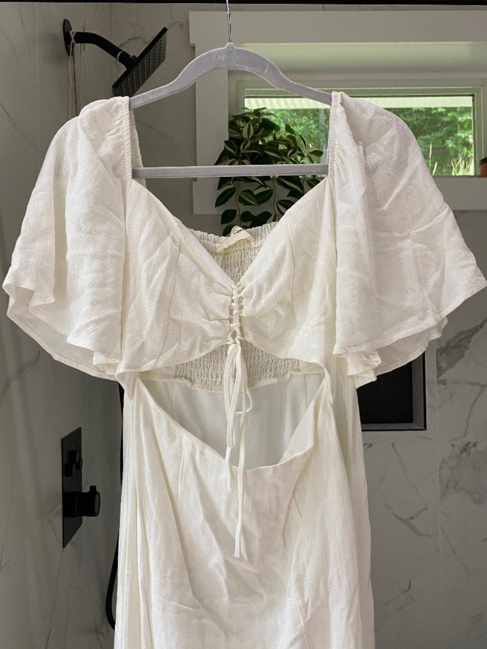 White cream medium maxi dress cut out linen bridal flowy sleeves